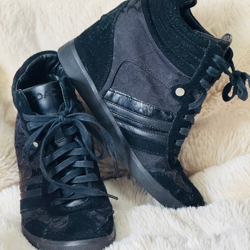 Coach Shoes Alara Signature Hidden Wedge High Top Sneakers Black Size 8.5